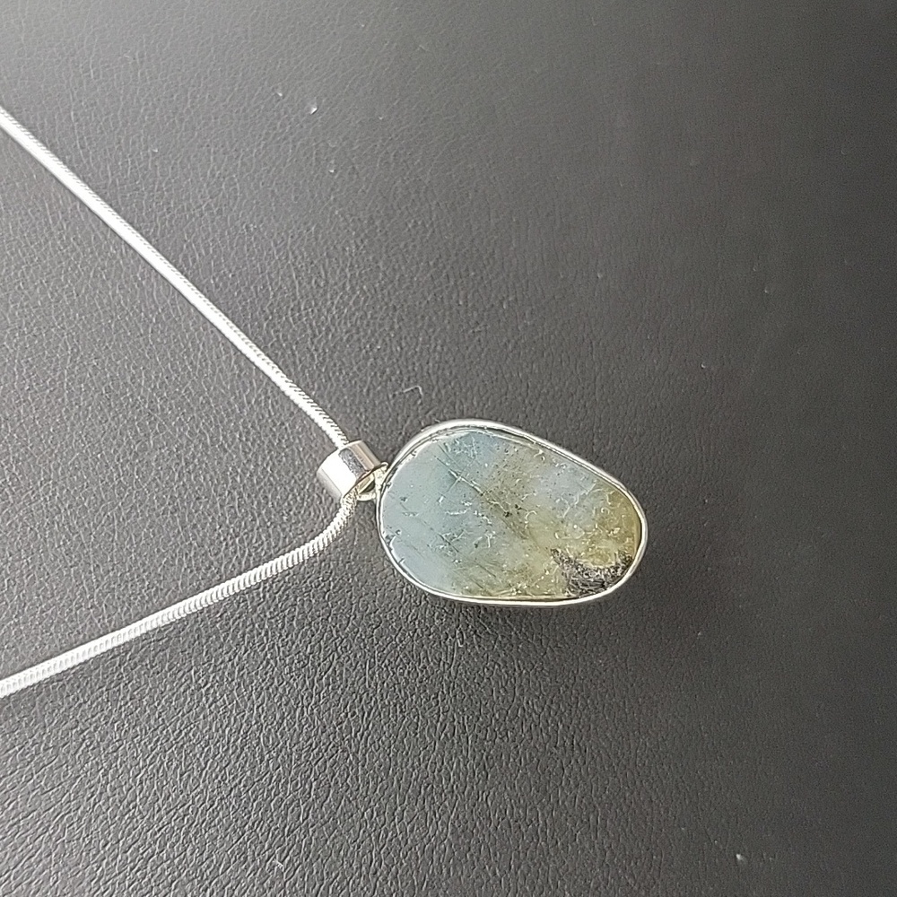 22" Silver Plate Necklace Gemstone Labradorite Skull Pendant Unisex NEW - Picture 7 of 8
